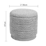 Stool-trunk Pelen grey teddy fabric with natural color mdf base D39x37cm - Image 4