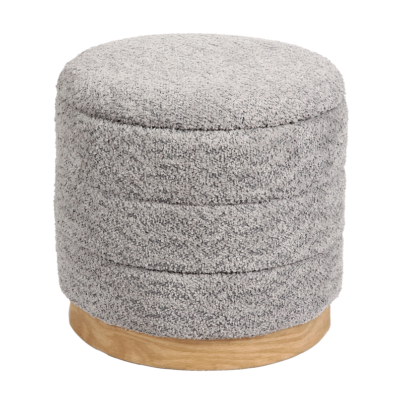 257-000050 Stool-trunk Pelen grey teddy fabric with natural color mdf base D39x37cm - Image 1