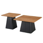 Square coffee tables set of 2 pcs black metal-mdf in natural shade - Слика 2