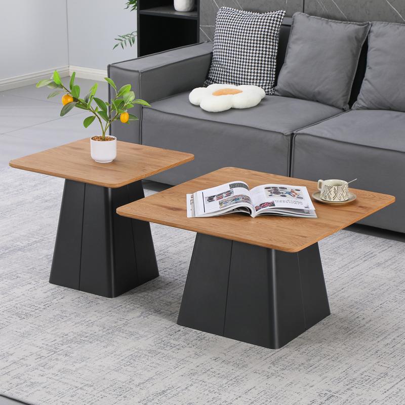 278-000046 Square coffee tables set of 2 pcs black metal-mdf in natural shade - Слика 1