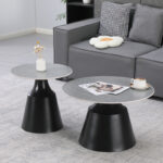 Sculpt coffee tables set of 2 black metal-sintered stone gray marble