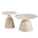 Sculpt coffee tables set of 2 cappuccino metal-sintered stone in traverten look - Image 2
