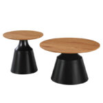 Parquet coffee tables set of 2 black metal- mdf in natural shade - Слика 2
