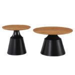 Parquet coffee tables set of 2 black metal- mdf in natural shade - Слика 3