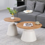 Parquet coffee tables set of 2 white metal- mdf in natural shade