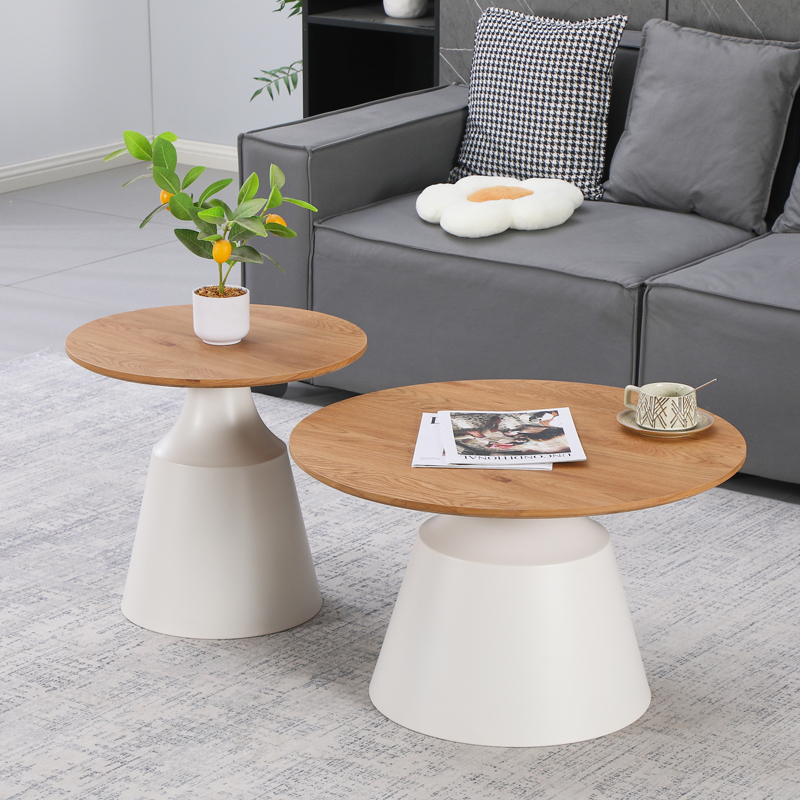 278-000050 Parquet coffee tables set of 2 white metal- mdf in natural shade - Слика 1
