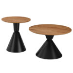 Obsidian coffee tables set of 2 black metal- mdf in natural shade - Слика 2