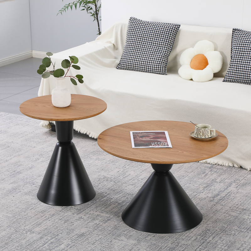 278-000051 Obsidian coffee tables set of 2 black metal- mdf in natural shade - Слика 1