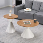 Obsidian coffee tables set of 2 white metal- mdf in natural shade