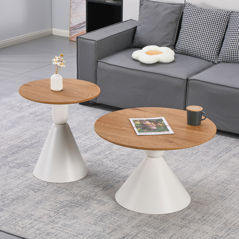 278-000052 Obsidian coffee tables set of 2 white metal- mdf in natural shade - Слика 1