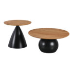 Coffee tables Caple set of 2 black metal- mdf in natural shade - Слика 2