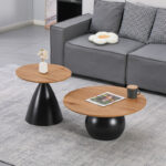 Coffee tables Caple set of 2 black metal- mdf in natural shade