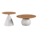 Coffee tables Caple set of 2 white metal- mdf in natural shade - Слика 3