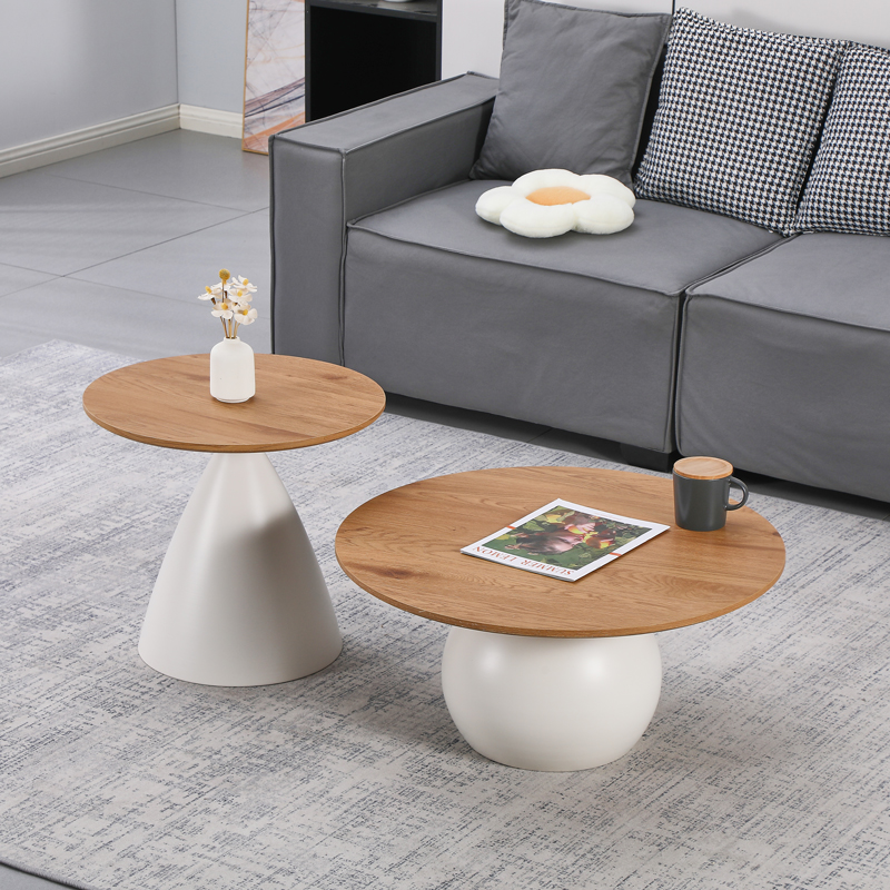 278-000054 Coffee tables Caple set of 2 white metal- mdf in natural shade - Слика 1