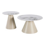 Duoma coffee tables set of 2, cappuccino metal - travertine with marble effect - Слика 2