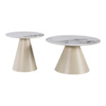 Duoma coffee tables set of 2, cappuccino metal - travertine with marble effect - Слика 3