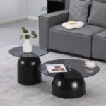 Coffee tables Barel set of 2 black metal-black smoke glass