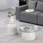 Coffee tables Barel set of 2 white metal- clear glass