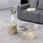 Coffee tables Barel set of 2 cappuccino metal- clear glass