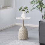 Side table Amphora cappuccino metal-marble-look travertine D40x60cm