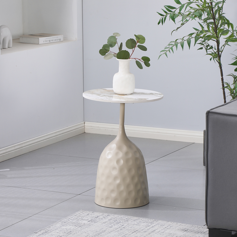 278-000060 Side table Amphora cappuccino metal-marble-look travertine D40x60cm - Image 1