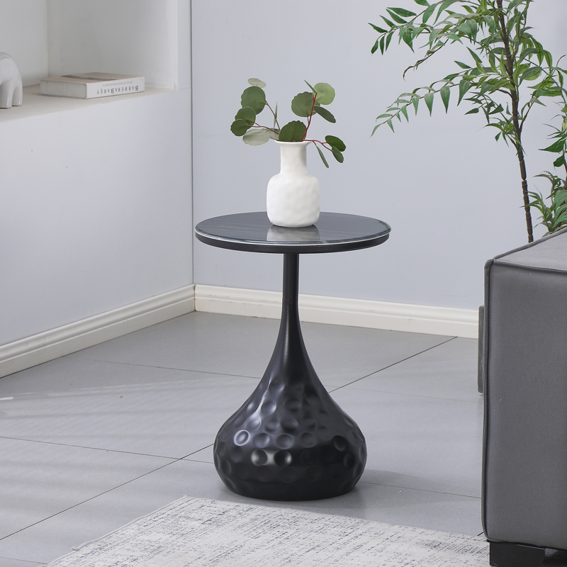 278-000061 Gala side table black metal - black marble D40x60cm - Image 1