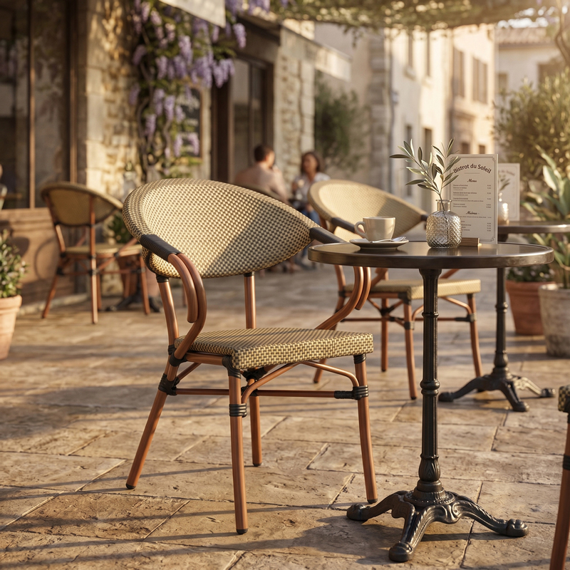 289-000024 Armchair Isaia walnut aluminum-textilene gold 57x57x83cm - Слика 1