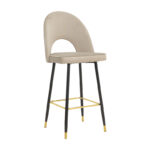 Medium height bar stool Casenio beige velvet-black leg with gold metal 48x50x107cm