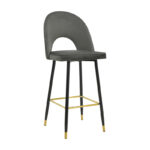 Medium height bar stool Casenio anthracite velvet-black leg with gold metal 48x50x107cm