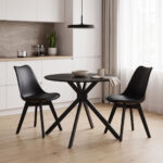 Table Xuson black mdf-black metal legs D80x75cm
