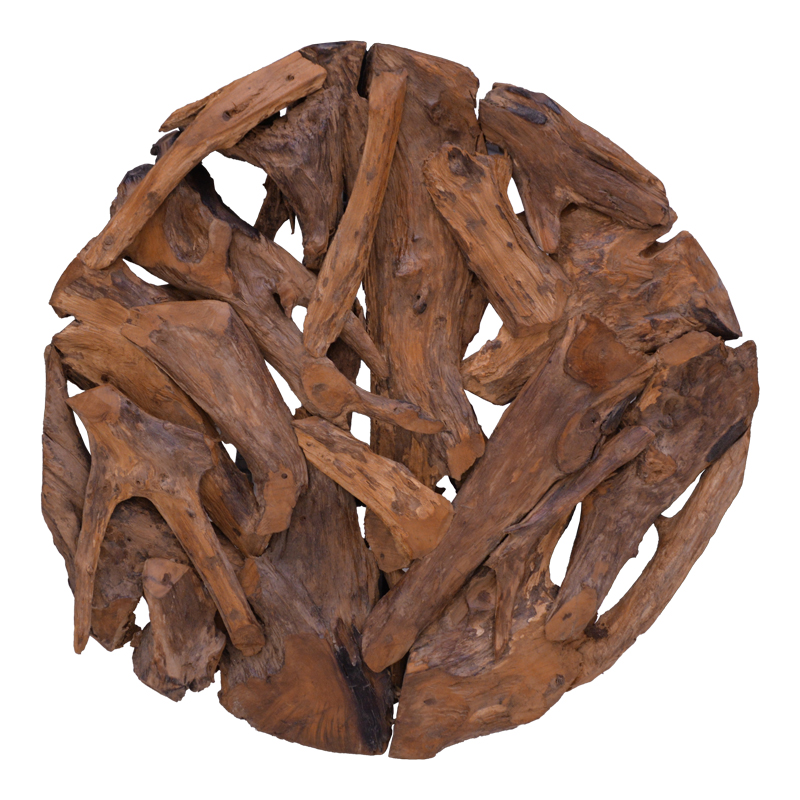 338-000032 Wall deco Sebal teak wood in natural color D80x5cm - Image 1