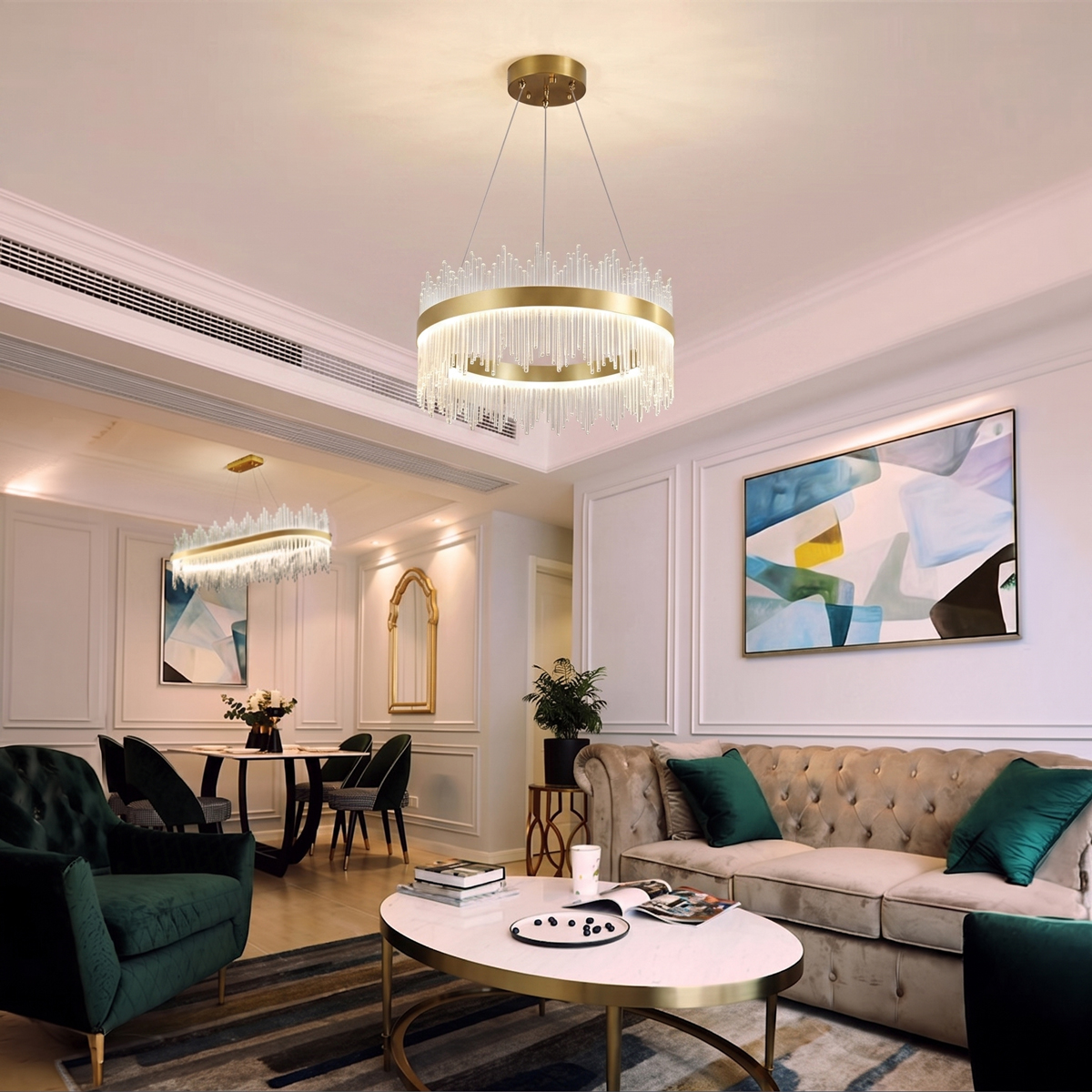 342-000149 Crown led ceiling chandelier in gold with crystals D40x30 cm - Image 1
