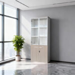 Office cabinet with glass doors Armadi sonoma-white 80x40x200cm - Image 2