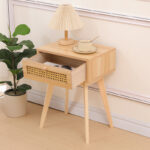 Bedside table Scandy pine wood-rattan in natural color 48x36x55cm - Image 2