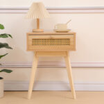 Bedside table Scandy pine wood-rattan in natural color 48x36x55cm - Image 4