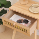 Bedside table Scandy pine wood-rattan in natural color 48x36x55cm - Image 6