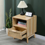 Bedside table Scandy with shelf pine wood-rattan in natural color 40x39.5x55cm - Image 2