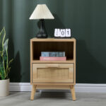 Bedside table Scandy with shelf pine wood-rattan in natural color 40x39.5x55cm - Image 4