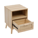 Bedside table Scandy with shelf pine wood-rattan in natural color 40x39.5x55cm - Image 5