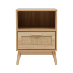 Bedside table Scandy with shelf pine wood-rattan in natural color 40x39.5x55cm - Image 6