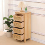 Chest of drawers Scandy pine wood-rattan in natural color 34.5x26x78.5cm - Image 2
