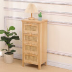 Chest of drawers Scandy pine wood-rattan in natural color 34.5x26x78.5cm