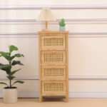 Chest of drawers Scandy pine wood-rattan in natural color 34.5x26x78.5cm - Image 4