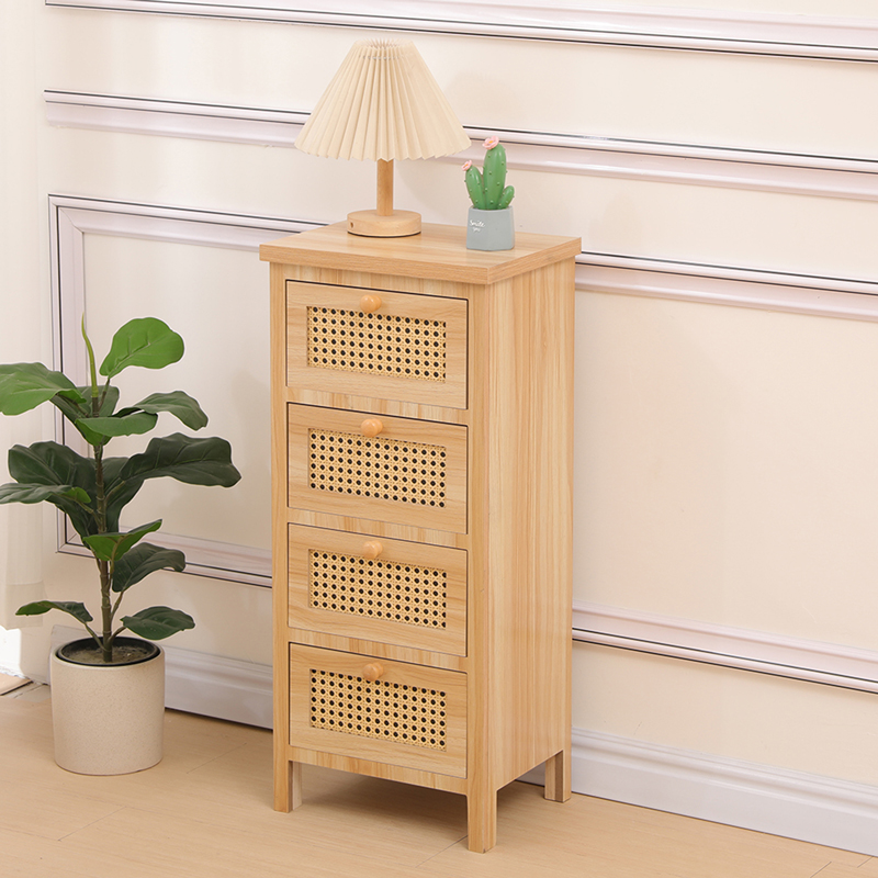 370-000039 Chest of drawers Scandy pine wood-rattan in natural color 34.5x26x78.5cm - Image 1