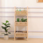 Floor 3-tier shelf Scandy pine wood-rattan in natural color 44x37x110cm - Image 3