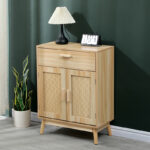 Buffet Scandy pine wood-rattan in natural color 60x30x80cm