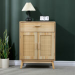 Buffet Scandy pine wood-rattan in natural color 60x30x80cm - Image 5