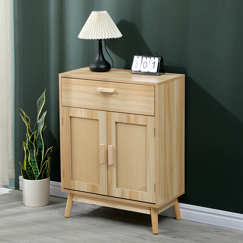 370-000041 Buffet Scandy pine wood-rattan in natural color 60x30x80cm - Image 1