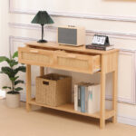Console table Alenda pine wood-rattan in natural color 100x30x76cm - Image 2