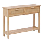 Console table Alenda pine wood-rattan in natural color 100x30x76cm - Image 3